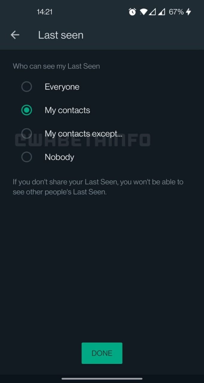 WhatsApp custom privacy settings