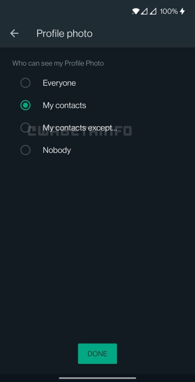 WhatsApp my contact except feature 