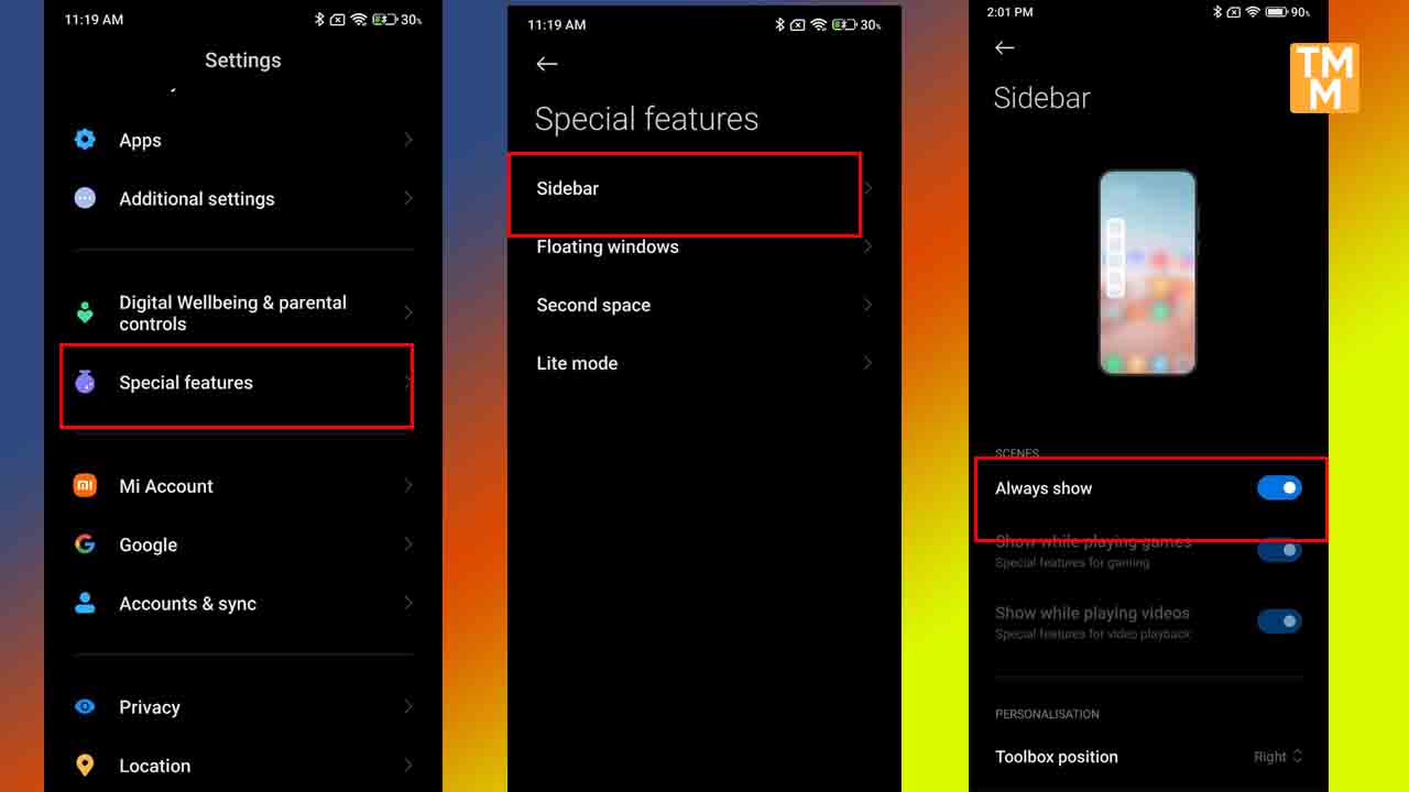 How to enable Sidebar Xiaomi devices
