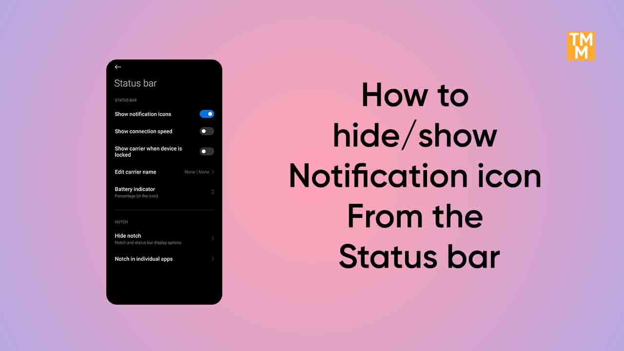 How to hide show notification icon from the Status bar